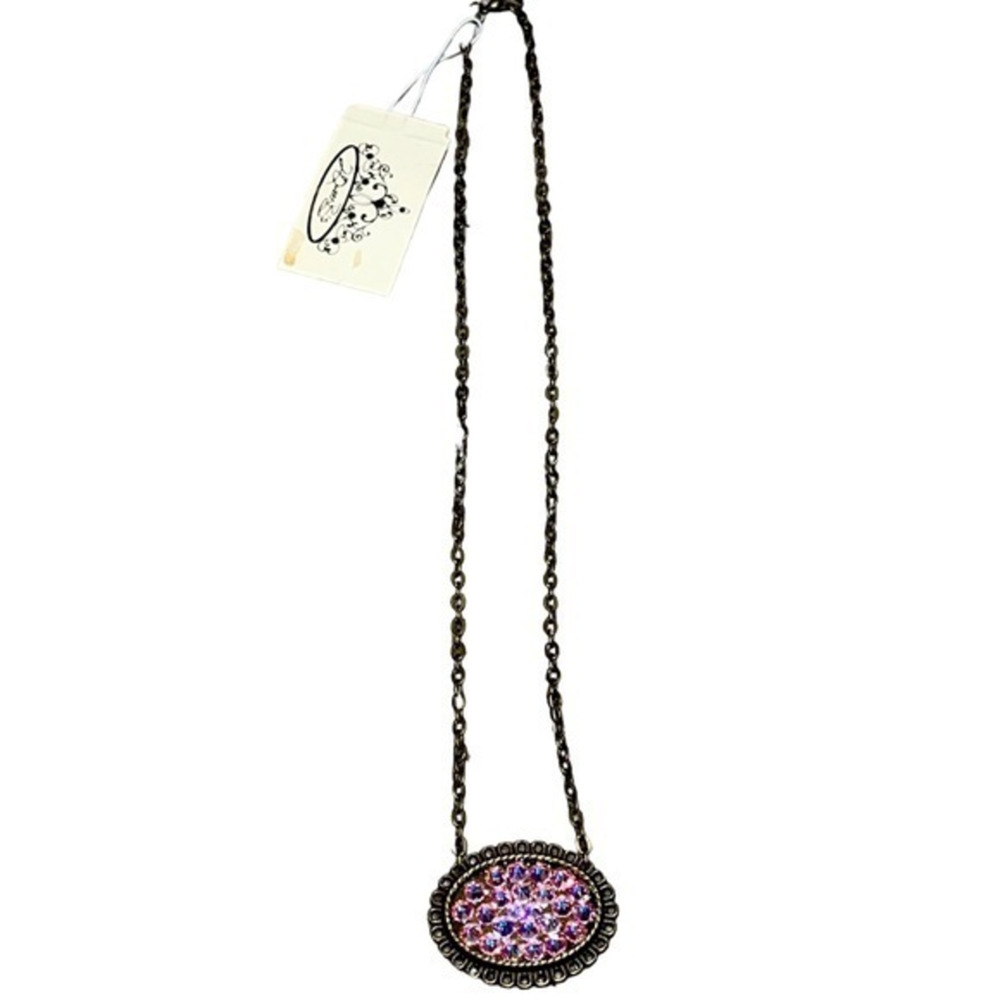 Aged Metal Necklace Multi Colored Stones 18"